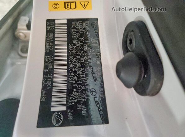 58ABK1GG2HU079451 2017 LEXUS ES White Widok naklejki z numerem VIN