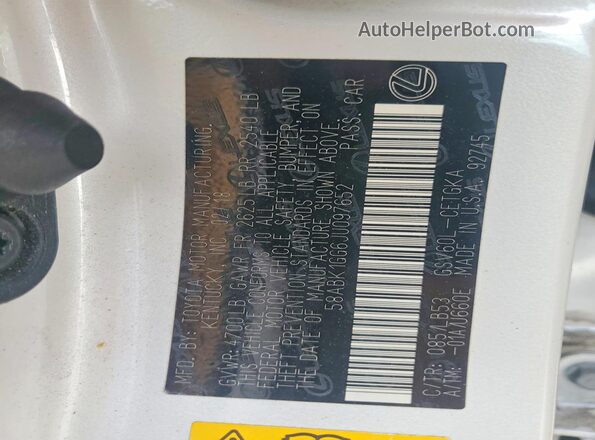 58ABK1GG6JU097652 2018 LEXUS ES Белый Вид подкапотного пространства