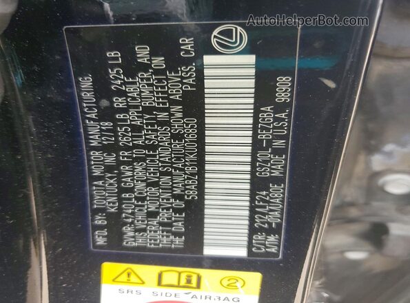 58ABZ1B11KU016850 2019 LEXUS ES Черный Вид наклейки с VIN-кодом