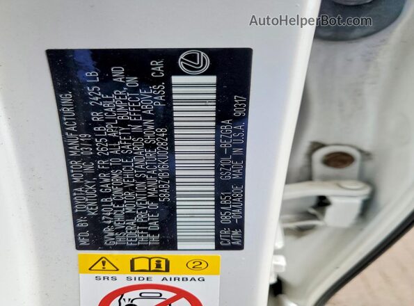 58ABZ1B16KU028248 2019 LEXUS ES Белый Вид подкапотного пространства