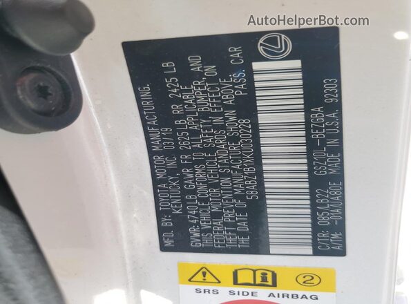 58ABZ1B1XKU030228 2019 LEXUS ES Белый Вид подкапотного пространства