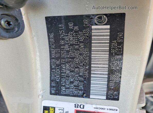 58AD11D15RU012811 2024 LEXUS ES Серебряный Вид наклейки с VIN-кодом