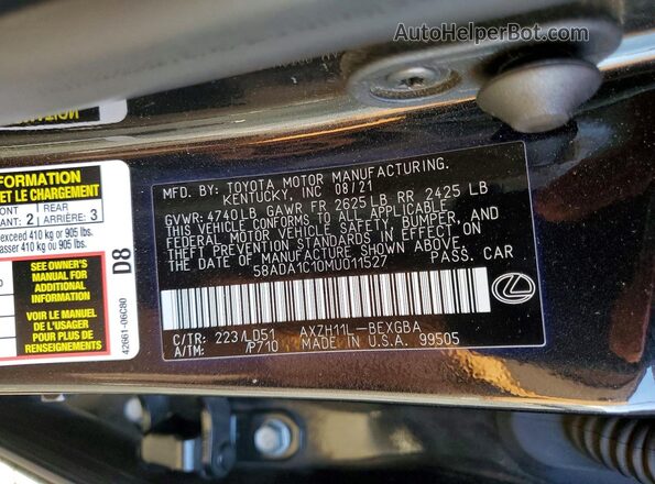 58ADA1C10MU011527 2021 LEXUS ES Черный Вид подкапотного пространства