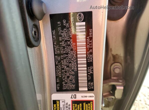 58ADA1C13MU012218 2021 LEXUS ES Серый Вид подкапотного пространства