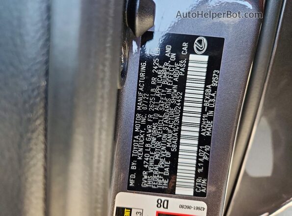 58ADA1C13NU024452 2022 LEXUS ES Серый Вид наклейки с VIN-кодом
