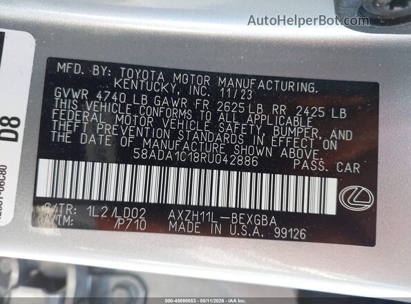 58ADA1C18RU042886 2024 LEXUS ES 300H Серебряный Вид подкапотного пространства