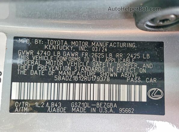 58ADZ1B12RU179378 2024 LEXUS ES Серебряный Вид подкапотного пространства