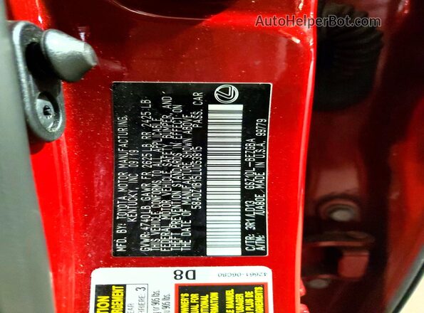 58ADZ1B15LU053815 2020 LEXUS ES Red VIN sticker view