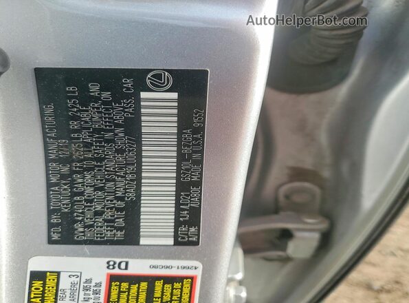 58ADZ1B19LU063277 2020 LEXUS ES Silver Vista del compartimento del motor