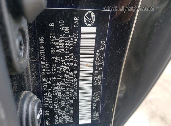 58AEA1C18MU010937 2021 LEXUS ES Черный Вид подкапотного пространства
