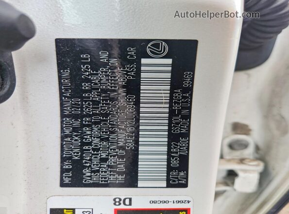 58AEZ1B12LU069460 2020 LEXUS ES White Շարժիչի բաժամունքի տեսք