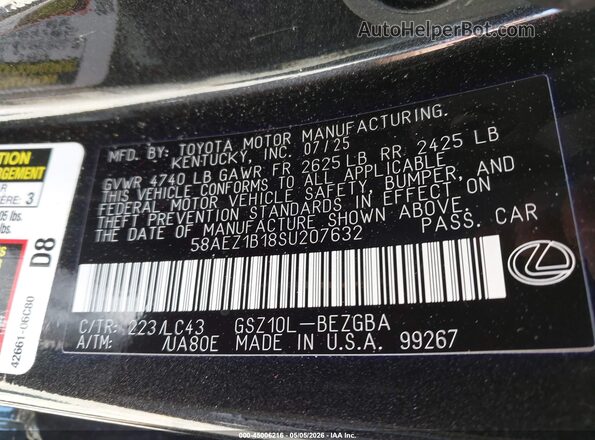 58AEZ1B18SU207632 2025 LEXUS ES 350 Black Вид підкапотного простору
