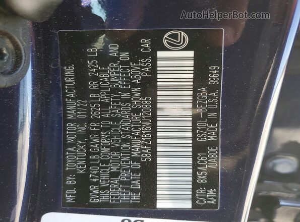 58AFZ1B16NU120885 2022 LEXUS ES Синий Вид подкапотного пространства