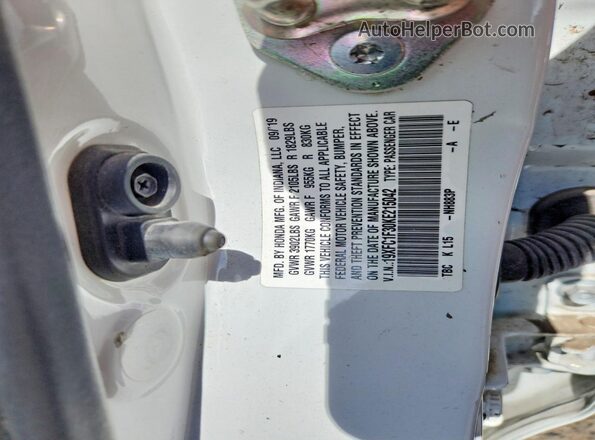 19XFC1F30KE215042 2019 HONDA CIVIC White Widok naklejki z numerem VIN