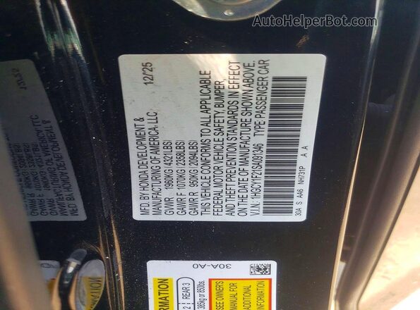 1HGCY1F21SA091346 2025 HONDA ACCORD Black Widok naklejki z numerem VIN