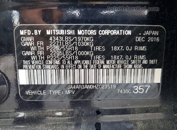 JA4AR3AW0HZ023519 2017 MITSUBISHI OUTLANDER Черный Вид наклейки с VIN-кодом