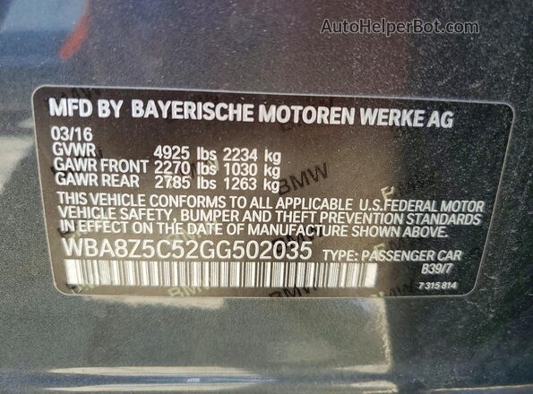 WBA8Z5C52GG502035 2016 BMW OTHER Gray Widok naklejki z numerem VIN