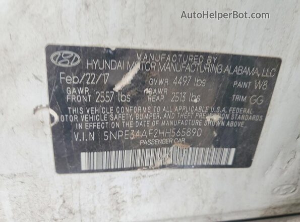 5NPE34AF2HH565890 2017 HYUNDAI SONATA White Widok naklejki z numerem VIN