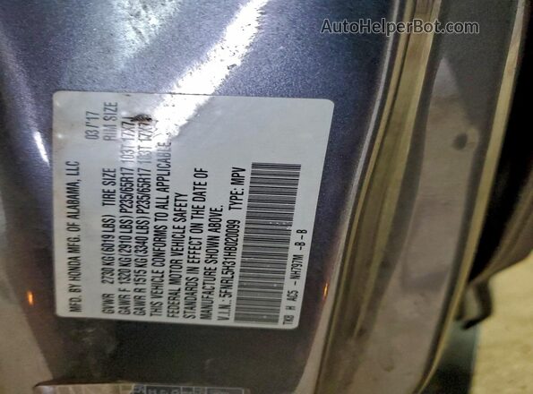 5FNRL5H31HB020099 2017 HONDA ODYSSEY Gray Vista de la etiqueta del VIN
