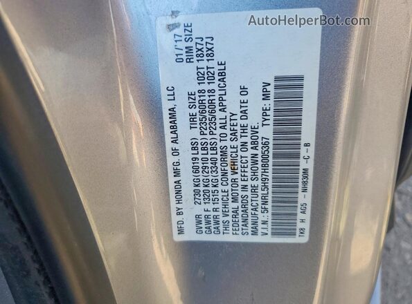 5FNRL5H97HB005367 2017 HONDA ODYSSEY Silver VIN կոդի պիտակի տեսք