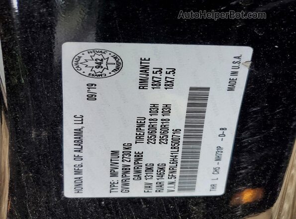 5FNRL6H41LB500716 2020 HONDA ODYSSEY Black Панорамний вид салону 360°