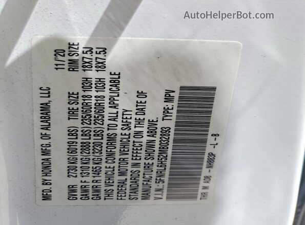 5FNRL6H52MB032893 2021 HONDA ODYSSEY White Vista de la etiqueta del VIN
