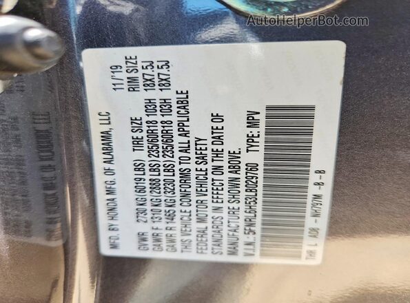 5FNRL6H53LB029760 2020 HONDA ODYSSEY Угольный Вид наклейки с VIN-кодом