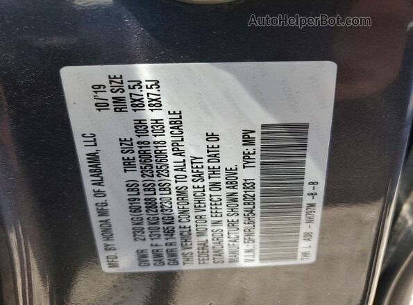 5FNRL6H54LB021831 2020 HONDA ODYSSEY Gray Vista de la etiqueta del VIN