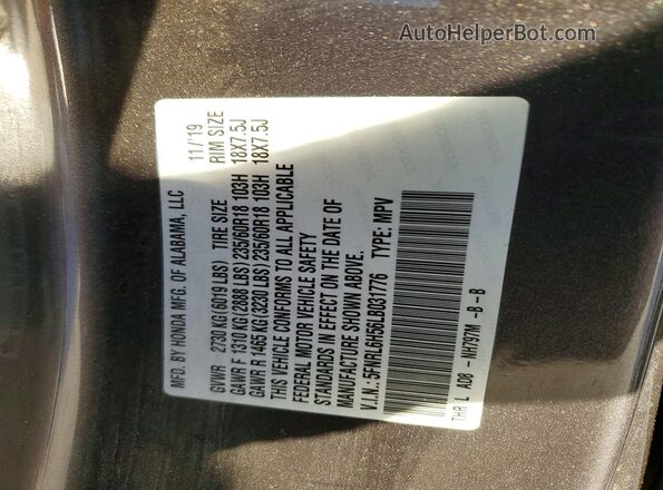 5FNRL6H56LB031776 2020 HONDA ODYSSEY Серый Вид подкапотного пространства