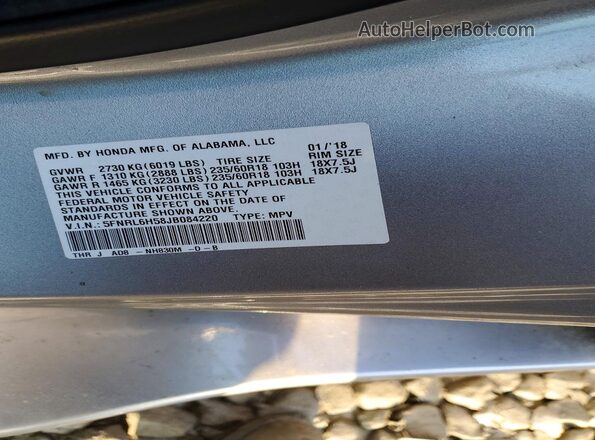 5FNRL6H58JB084220 2018 HONDA ODYSSEY Серебряный Вид наклейки с VIN-кодом