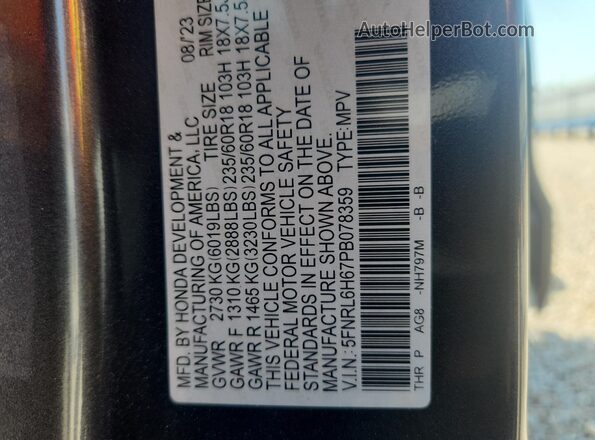5FNRL6H67PB078359 2023 HONDA ODYSSEY Серый Вид наклейки с VIN-кодом