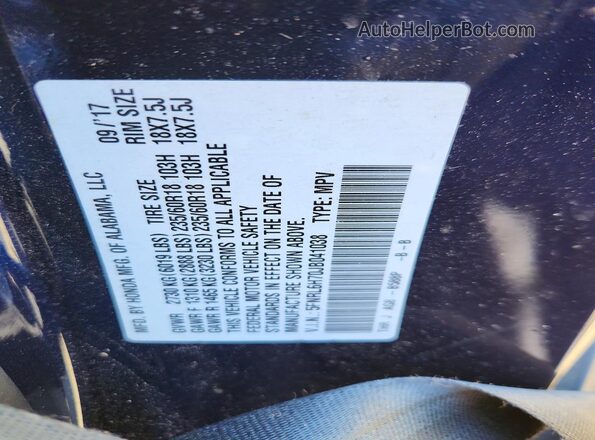 5FNRL6H70JB041038 2018 HONDA ODYSSEY Blue Widok naklejki z numerem VIN