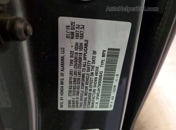 5FNRL6H70KB068645 2019 HONDA ODYSSEY Gray Vista de la etiqueta del VIN