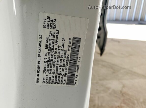 5FNRL6H70LB005854 2020 HONDA ODYSSEY Белый Вид наклейки с VIN-кодом