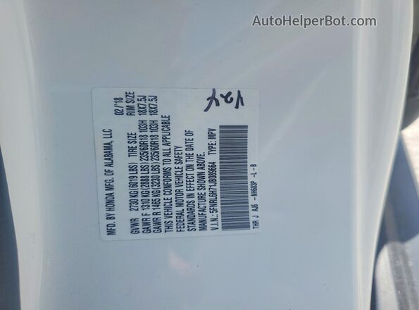 5FNRL6H71JB089664 2018 HONDA ODYSSEY White სალონის 360-გრადუსიანი ხედი