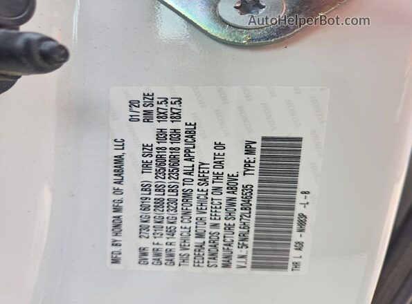 5FNRL6H72LB046535 2020 HONDA ODYSSEY Белый Вид наклейки с VIN-кодом