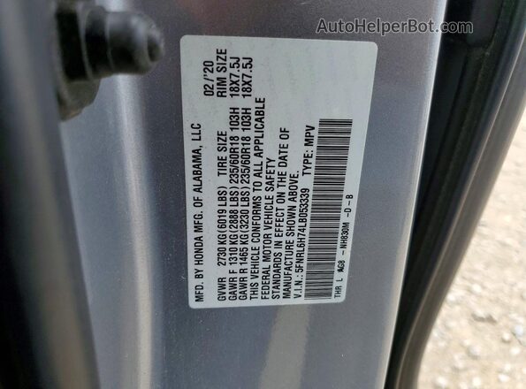 5FNRL6H74LB053339 2020 HONDA ODYSSEY Silver Панорамний вид салону 360°