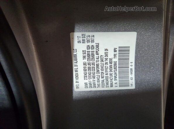 5FNRL6H75JB039043 2018 HONDA ODYSSEY Silver Вид наклейки з VIN-кодом