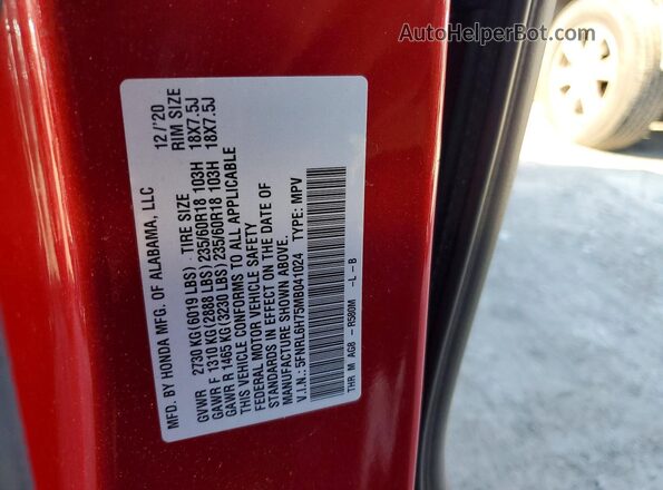 5FNRL6H75MB041024 2021 HONDA ODYSSEY Red Вид наклейки з VIN-кодом