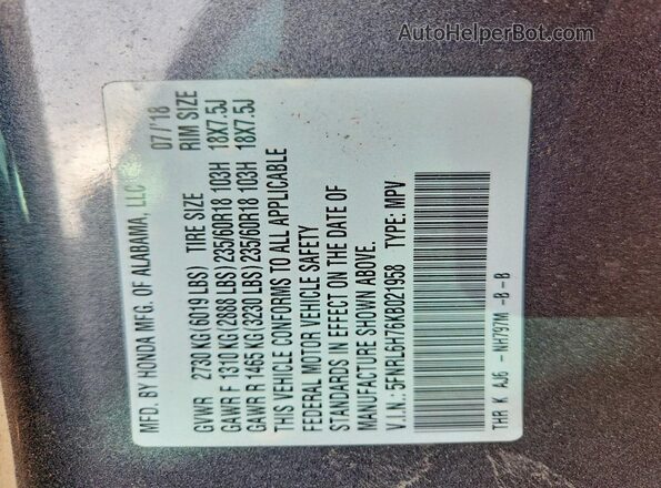 5FNRL6H76KB021958 2019 HONDA ODYSSEY Gray Vista interior de 360 grados