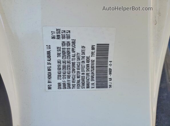 5FNRL6H78JB016162 2018 HONDA ODYSSEY White VIN კოდის სტიკერის ხედი