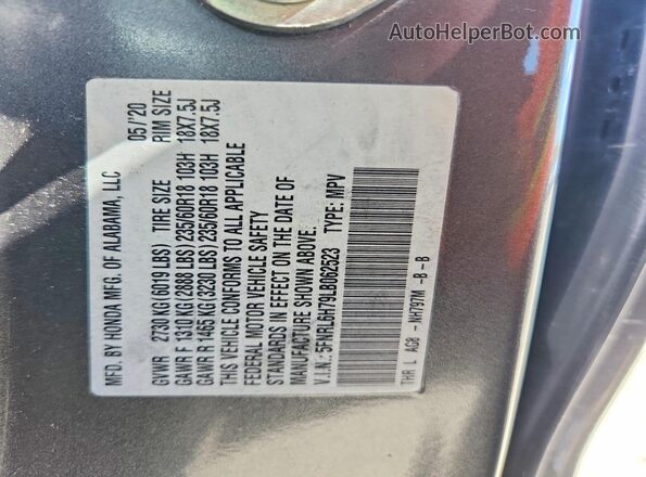 5FNRL6H79LB062523 2020 HONDA ODYSSEY Gray Vista interior de 360 grados