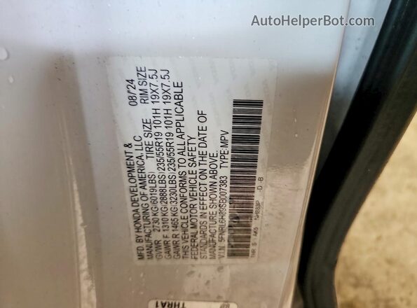 5FNRL6H89SB007383 2025 HONDA ODYSSEY White Vista de la etiqueta del VIN