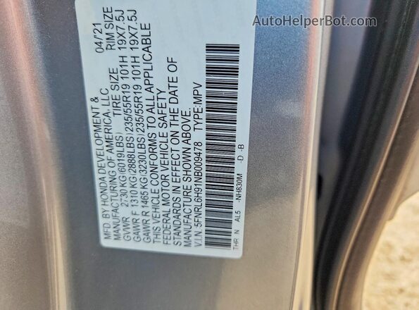 5FNRL6H91NB009478 2022 HONDA ODYSSEY Silver VIN կոդի պիտակի տեսք