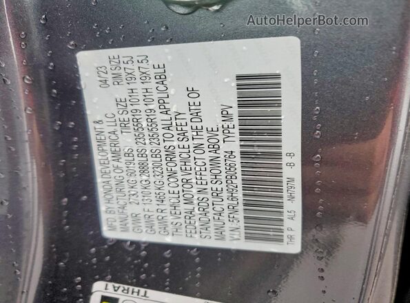 5FNRL6H92PB056764 2023 HONDA ODYSSEY Серый Панорамный вид салона 360°