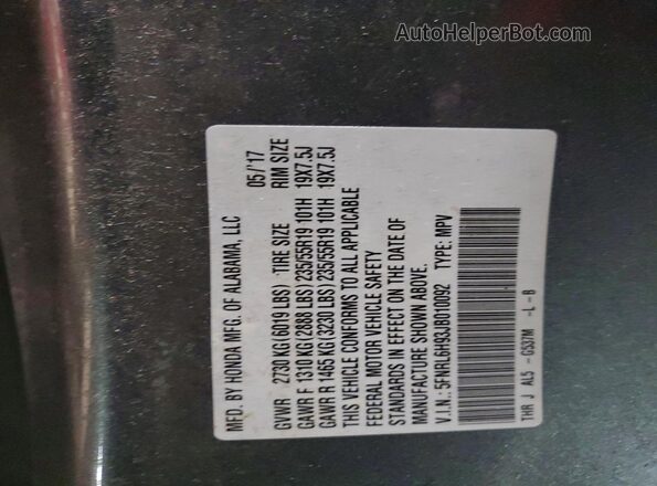 5FNRL6H93JB010092 2018 HONDA ODYSSEY Серый Вид наклейки с VIN-кодом