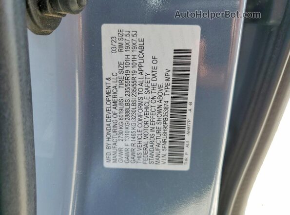 5FNRL6H95PB053874 2023 HONDA ODYSSEY Gray Widok naklejki z numerem VIN
