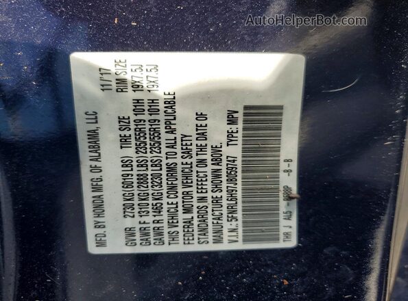 5FNRL6H97JB059747 2018 HONDA ODYSSEY Синий Вид наклейки с VIN-кодом