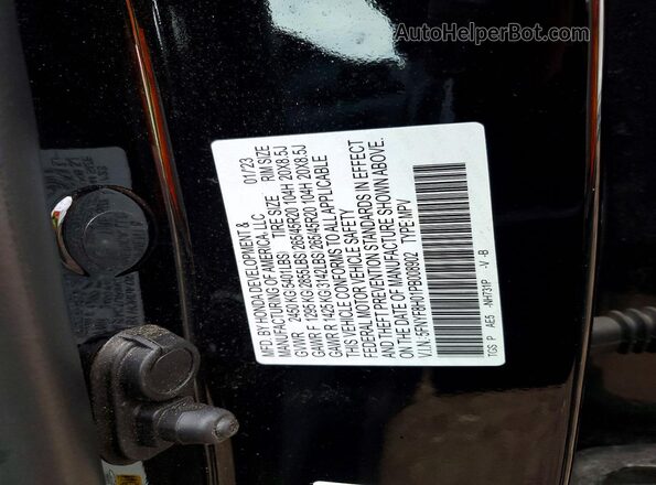 5FNYF8H01PB008902 2023 HONDA PASSPORT Черный Вид наклейки с VIN-кодом