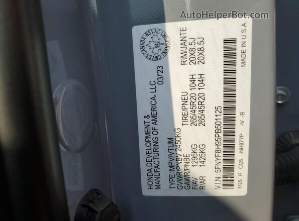 5FNYF8H95PB501125 2023 HONDA PASSPORT Blue Vista interior de 360 grados